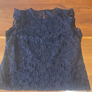 White House Black Market Navy Lace Blouse